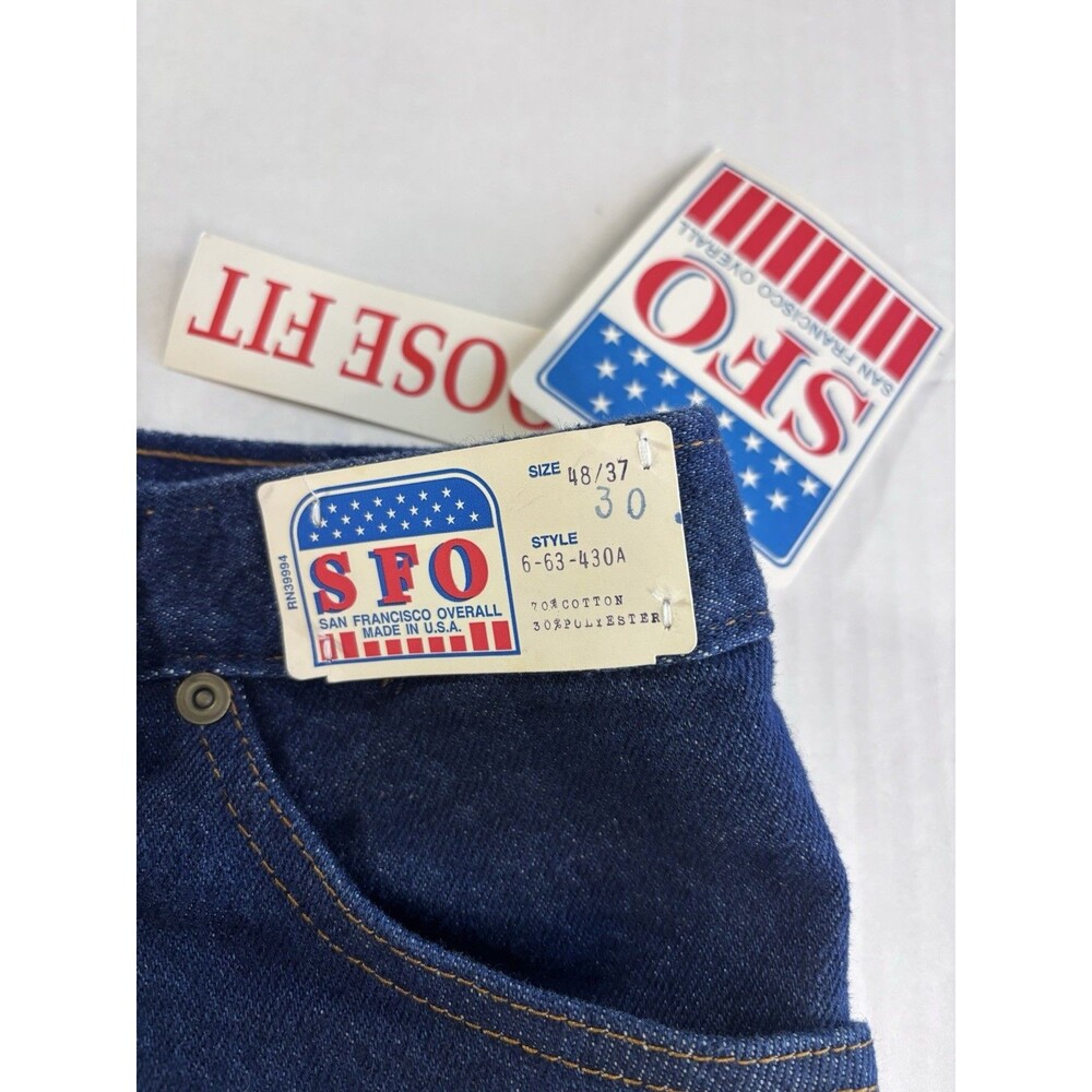 Vintage SFO San Francisco Overall Jeans Made USA NWT W48 L30 Blue - Picture 3 of 13